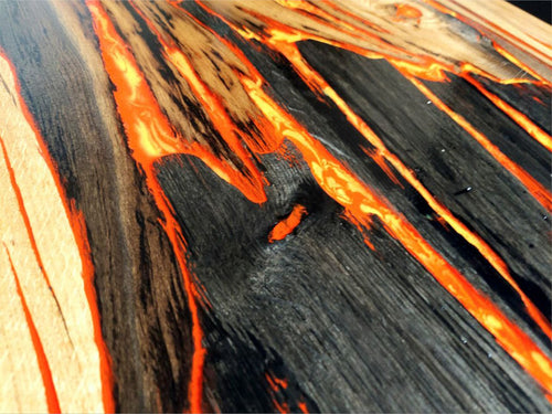 "Special Sale" image, showing pieces of Bog Oak with lava-pigment epoxy. 