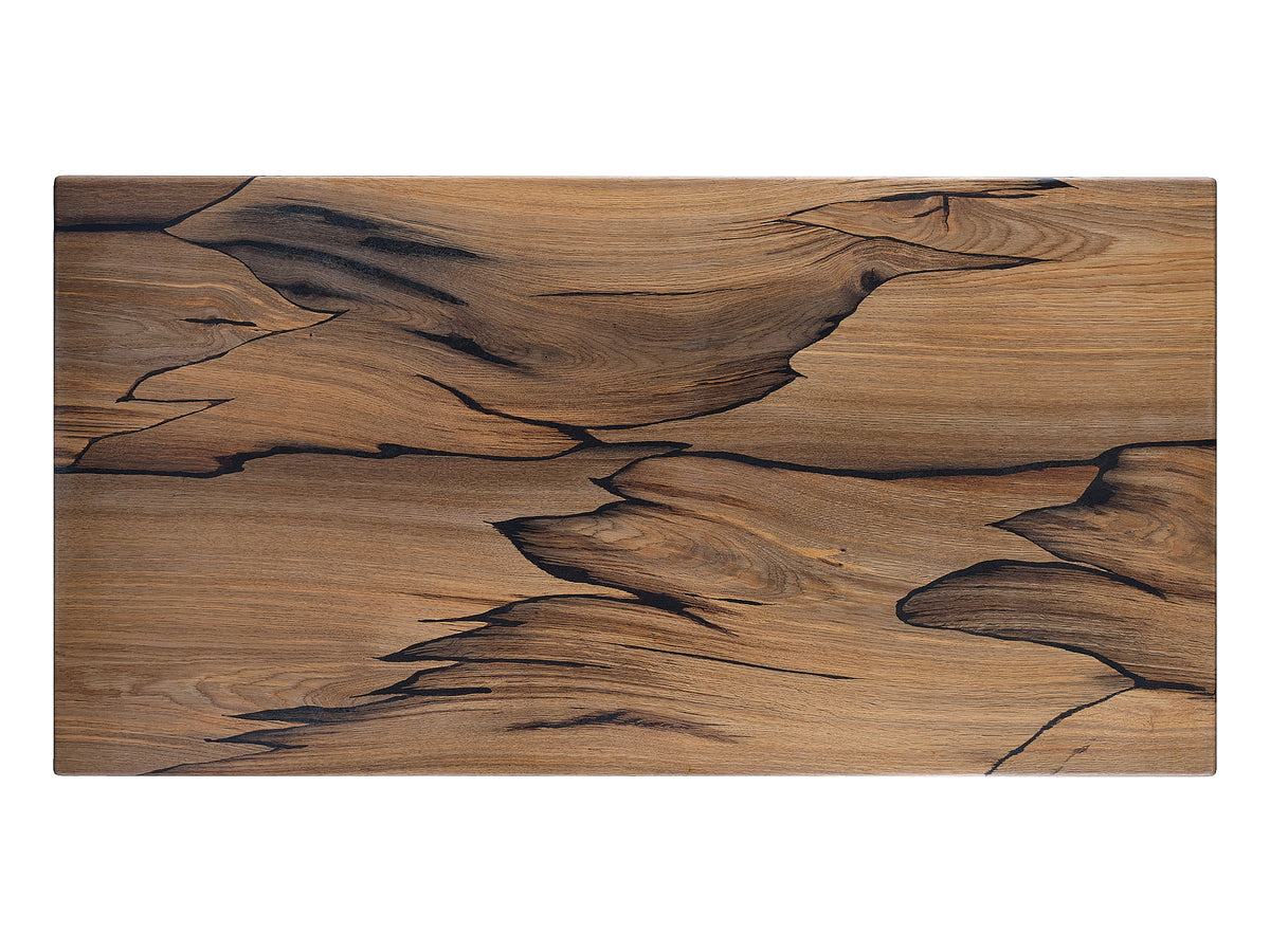 Bog Oak's Unique Charm: A captivating coffee table, top view. Uncovering the intricate details and the organic patterns, epitomizing the uniqueness of Bog Oak.