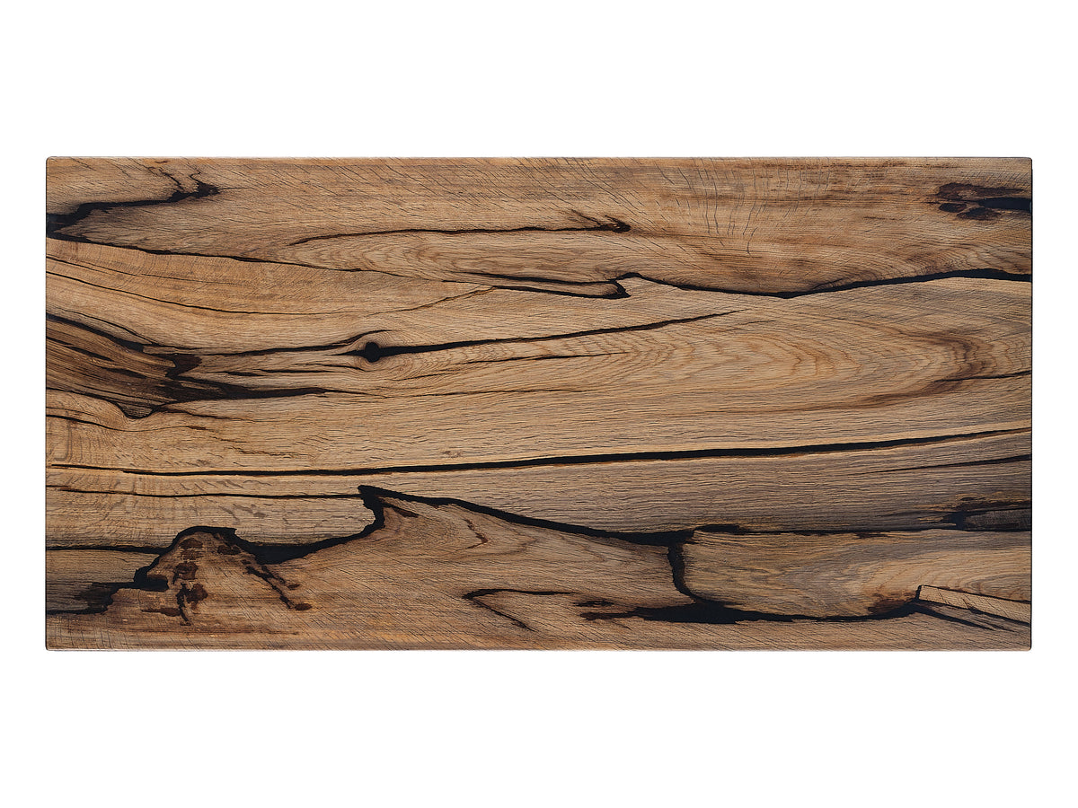 Natural Allure: A captivating Bog Oak coffee table, top view. Uncovering the unique grain patterns and the mesmerizing allure of the Bog Oak wood.