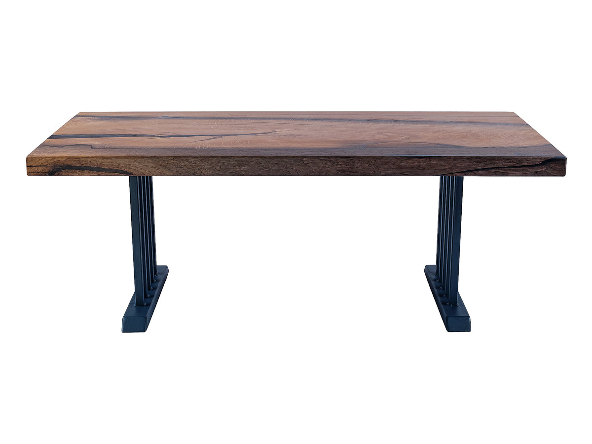 Ageless Charm: A handcrafted Bog Oak coffee table, front view. Timeless beauty embodied in the artisanal creation of this captivating piece.