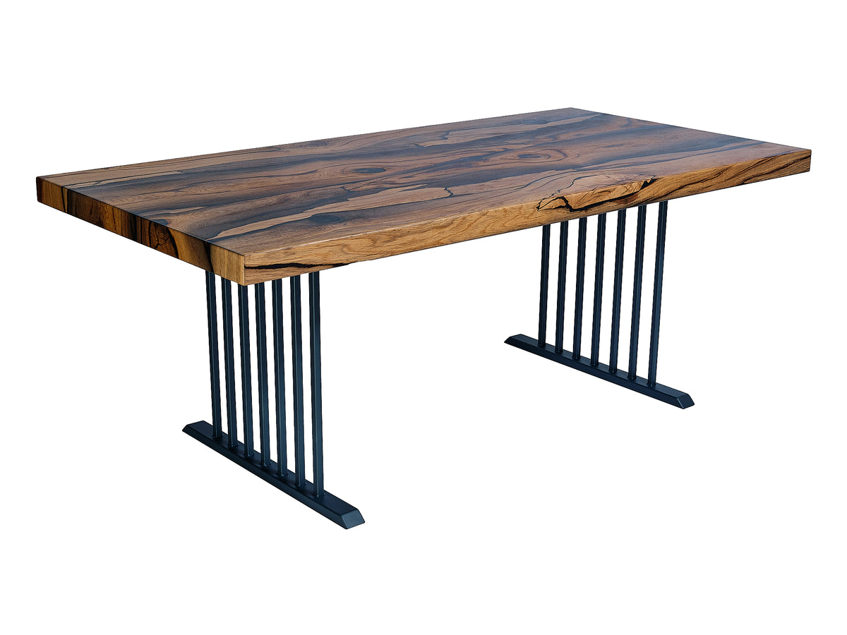 Bog Oak Dining Table - Rare Fossil Wood Handcrafted Masterpiece, side view. Reveal the meticulous craftsmanship and the unique fossilized patterns that make this table a true masterpiece.